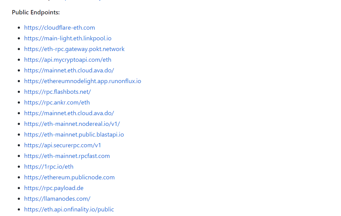 List of public RPC endpoints by crypto enthusiast Arddluma // Image via GitHub