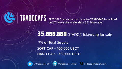 TRADOCAPS, World’s first DeFi Smart Investment and Trading Platform is releasing the SEED SALE of $TADOC, its native utility and governance token