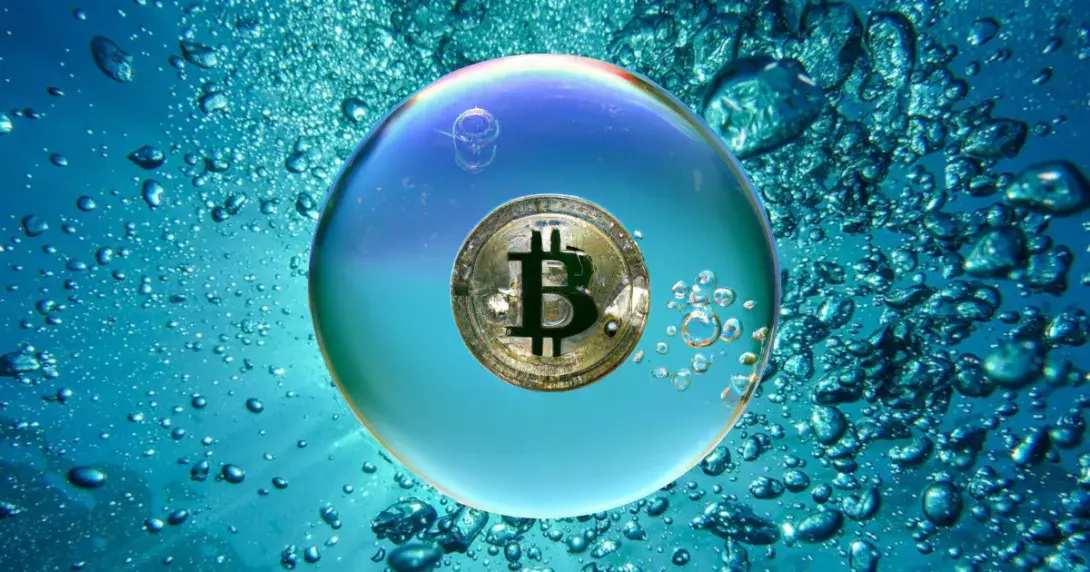 Illustration of Bitcoin in a bubble
